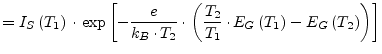 $\displaystyle = I_S\left(T_1\right)\cdot \exp{\left[-\dfrac{e}{k_B\cdot T_2}\cd...
...(\dfrac{T_2}{T_1}\cdot E_G\left(T_1\right) - E_G\left(T_2\right)\right)\right]}$